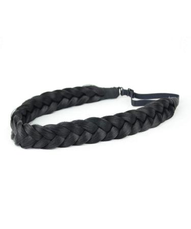 Bobiya 2 Strands Synthetic Hair Fold Headband - Classic Chunky Braids Elastic Toupet for Women & Girls (Black) - International Shipping Available - Buy Online on GoSupps.com