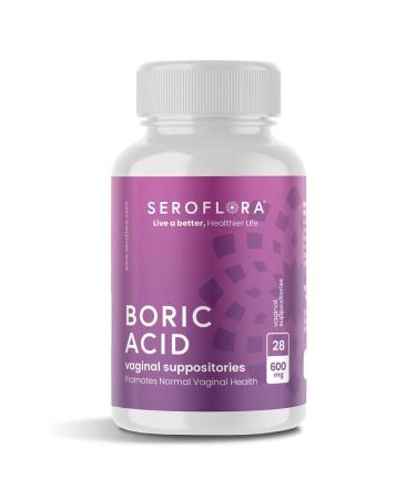 Seroflora Boric Acid Vaginal Suppositories 600 mg 28 Capsules - Boric Acid Pills for Women - Vaginal Health pH Balance for Women - Supports Vaginal Odor Control 28 Count (Pack of 1)
