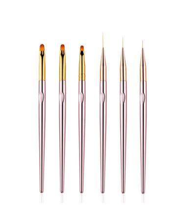 6PCS Nail Art Liner Brushes Set, UV Gel Acrylic Nail Art Drawing Painting Brushes Rose Gold Handle French Stripe Lines Painting Nail Pens