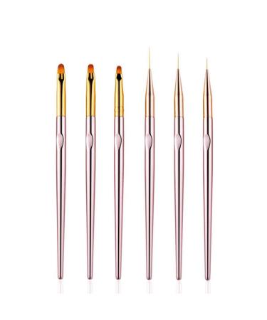 6PCS Nail Art Liner Brushes Set, UV Gel Acrylic Nail Art Drawing Painting Brushes Rose Gold Handle French Stripe Lines Painting Nail Pens