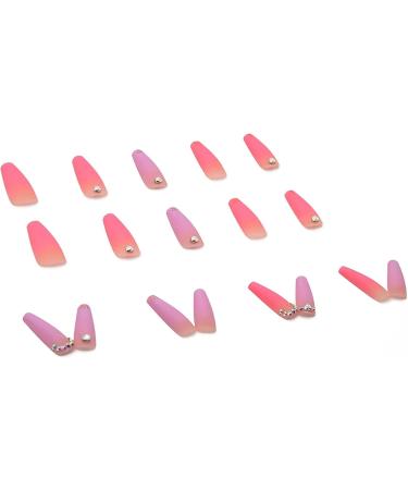48pcs (2pack) Pink and Purple Gradient Long Press On Nails French Fake Nail Tips DIY Arylic False Nail Tips False Nails Pink Crystal Press Nails Ballerina - Buy Online on GoSupps.com