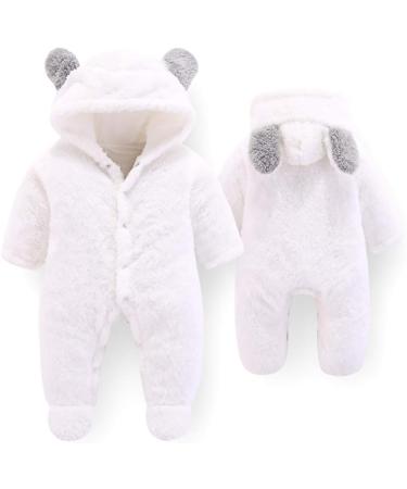 Newborn Baby Cartoon Bear Snowsuit | Winter Fleece Hooded Romper 6-9 Months White - Buy Online on GoSupps.com