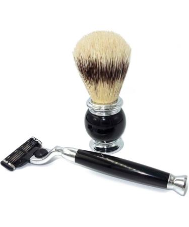 NSNT EXCISIT Razor Brush Set for Men - Natural Cosmetic Bristles & Hair Knot - Stylish Black Shaving Brush Rack (9x15cm) | Perfect for Home Grooming - Buy Online on GoSupps.com