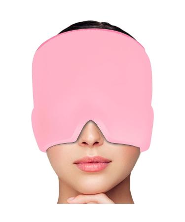 Migraine mask - reusable cooling pads headache mask Cold compression therapy cooling pack cap for for headaches |Swollen eyes stress relief (pink)