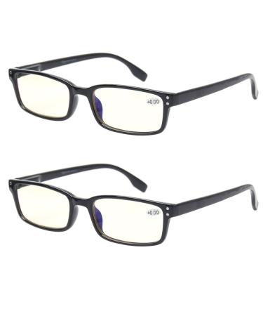 Computer Glasses 2 Pair UV Protection, Anti Blue Rays, Anti Glare and Scratch Resistant Computer Reading Glasses Black 1.25 x