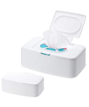 Funmo 2PCS Wipes Dispenser Wet Wipes Dispenser Box Baby Wipes Dispenser Toilet wipes dispenser box Keep Wet Wipes Fresh for Home Office Car Etc(White)