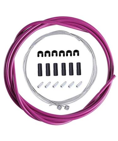 Fat-Cat Bike Brake Cable Housing Kit Set for Road Mountain Bicycle Cycling, Package Includes: Brake Cables, Brake housing, Ferrules, Cable end caps, C-Clips Buckle Purple