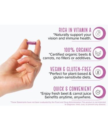 Strong Organics Beet Carrot Juice Caps - USA Grown Organic Raw Cold Pressed for Eye Skin & Heart Health Vegan Non GMO 120Ct - Buy Online on GoSupps.com