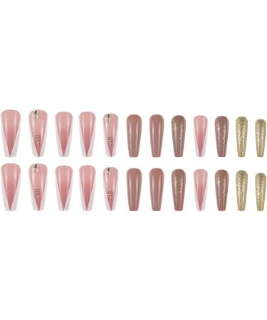 Press on Nails Long trapezoidal Fake Nails Multicolor False Nails with Diamond Press on Nails Designs Acrylic Nails Press on Artificial Nails Stick on Nails For Women Girls 24Pcs - Buy Online on GoSupps.com
