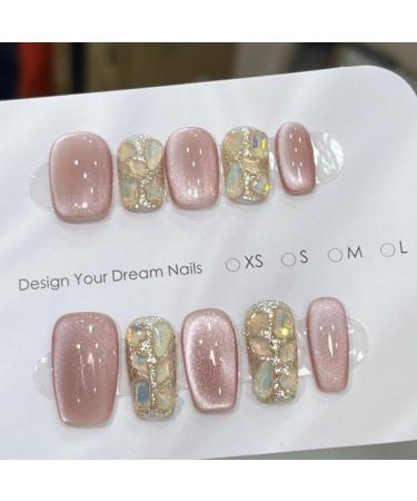 Pink Cat Eyes Gentle Handmade Nail Wearing for Autumn and Winter Short Nail Beauty False Nails(Ultrashort pink XS) - Buy Online on GoSupps.com