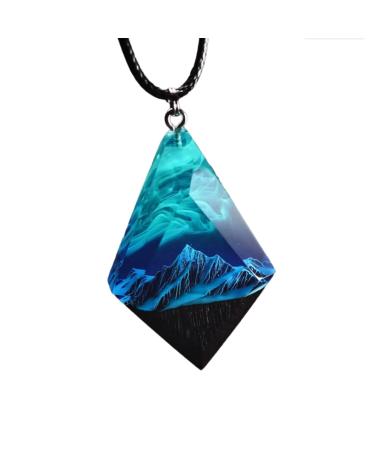 OralGos Crystal Resin Diamond Pendant Necklace Secret Magical World Inside Resin Snow Mountain Pendant Necklace Green