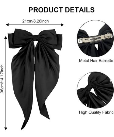 Hair Clips 3 Pcs Silky Satin Big Hair Bow Clips Barrettes with Long Tail French Hair Ribbon Bows for Women Girls Hair Ribbon Barrettes Metal Clips Bowknot Aesthetic Hair Accessories (Black White Red) - Buy Online on GoSupps.com