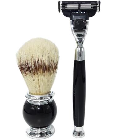 Premium HRTC Men's Shaving Brush Set - Stylish Black Acrylic Handle & Stainless Steel Stand - International Shipping Available - Buy Online on GoSupps.com
