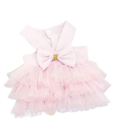Tonsee Accessoire dog Tutu dress clothing with Bowknot Bladder skirt striped lace dress dog dress princess dresses for dog small dog cladding sets xs pink