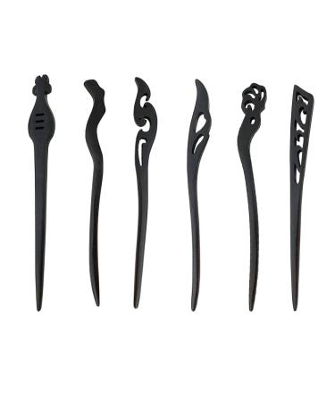 6 pieces made of wood vintage chinese hairpin wooden hair clips Chinese style hair sticks women hair sticks for women and girls (black)