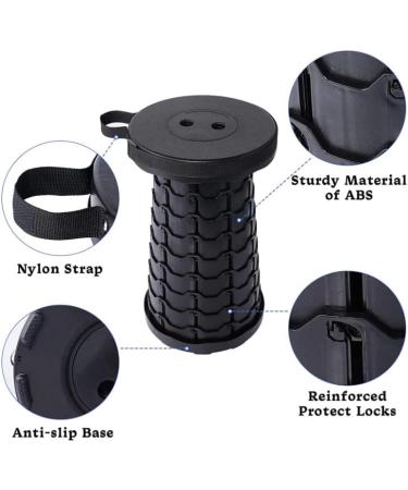 Telescoping Camping Stool | Collapsible & Adjustable | Portable Foldable Stool for Camping, Gym, Hiking | Max Load 400 LBs | Black - Buy Online on GoSupps.com