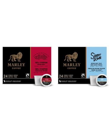 Marley Coffee Single Serve K-Cup Compatible Capsules One Love 100% Ethiopian Medium Roast 24 & Single Serve K-Cup Compatible Capsules Simmer Down Decaf Swiss Water Process 24 Medium Roast Coffee + Coffee Coffee