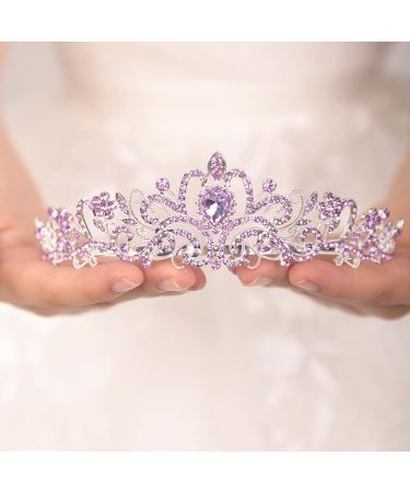 JWICOS Light Purple Crystal Tiara and Crown for Women Teen Girls Elegant Princess Crown with Comb Women's Rhinestone Headband for Wedding Prom Birthday Party (Light Purple) 11 Light Purple