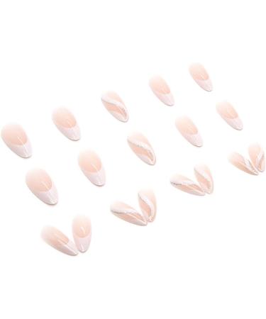 French False Nails Short 24Pcs Almond Press On with Wavy Pattern White Swirl | Oval Fake Nails with Glue for Women & Girls - Buy Online on GoSupps.com