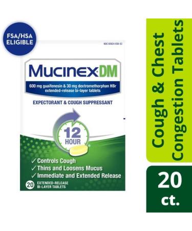 Mucinex DM 12 Hour Relief Tablets 20ct - Pack of 3 | Controls Cough, Thins Mucus, and Eases Chest Congestion - Buy Online on GoSupps.com