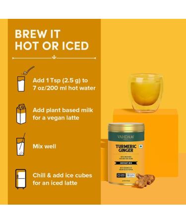VAHDAM Turmeric Ginger Latte Mix (40 Cups 3.53oz) Caffeine-Free Golden Milk Powder With Curcumin Black Pepper & Ginger | Brew Hot/Iced Tea Or Turmeric Latte - Buy Online on GoSupps.com
