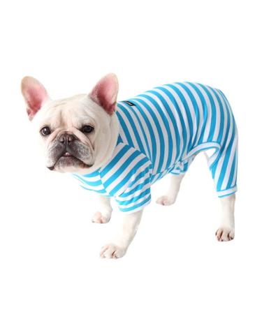 BT Bear Fat dog clothing classic striped pajamas soft cotton overall pug French bulldog one -piece costume for cats puppies small dogs (blue s) small blue