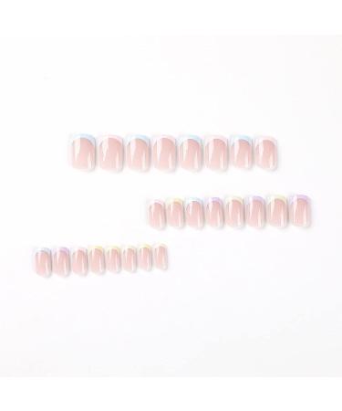 MISUD 24 pcs Short Square Press on Nails - Colorful Flower Design | Glossy Fake Nails for Summer | Cute Stick on Acrylic Nails - Buy Online on GoSupps.com