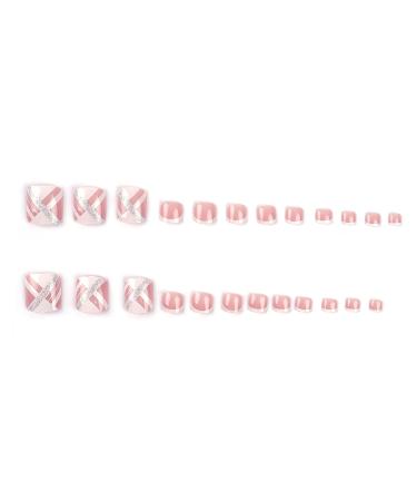 Geometric Pink Glitter Fake Toenails Set - 24PCS Short Square Full Cover False Toe Nails with Glue Sticker and File - Ideal for Women, Teens, Girls - Buy Online on GoSupps.com