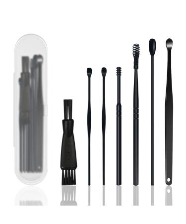 SRG 7 Pack Ear Wax Removal Tool Set Black ear cleaning kit Ear Curette Ear Wax Remover Tool with Cleaning brush and storage box Portable Soothing and Anti-Itch Earwax Cleaner Tool