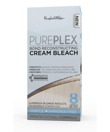 Knight & Wilson Pure Plex Bond Reconstructing Cream Hair Bleach, Ammonia Free Formulation Lifts up to 8 Shades, Protects & Repairs during Lightening. Complete at home plex bleach with tint bowl and brush.