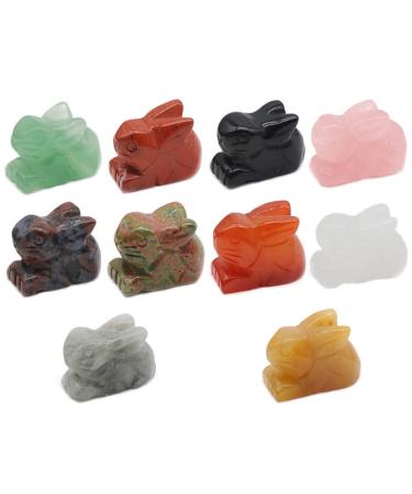 MuYu Art 10PCS Crystal Stone Rabbit Sculpture Statue Healing Crystal Stone Decor Reiki Gemstone Animal Figurine Rabbits Figurines Crafts 1"