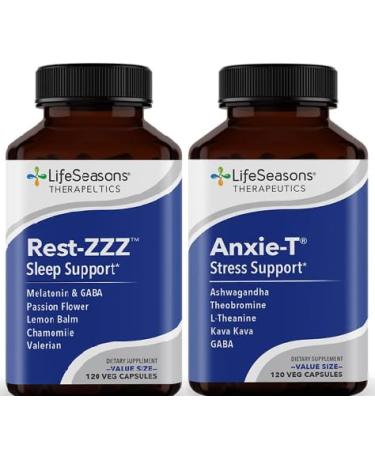 LifeSeasons Anxie-T with Rest-ZZZ - Supports Mood & Mental Focus - Feel Calm and Relaxed - Eases Tension & Nervousness - Ashwagandha Kava Kava GABA & L-Theanine - 240 Capsules
