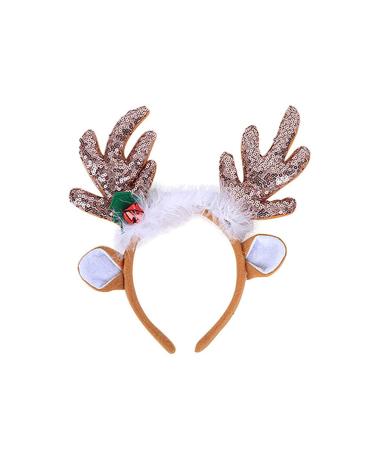 Amosfun Christmas Reindeer Headband Sequins Feather Animal Antler Ear Hair Hair Headwear Hat Headdress For Christmas Celebration Costume Cosplay Accessory (Coffee)