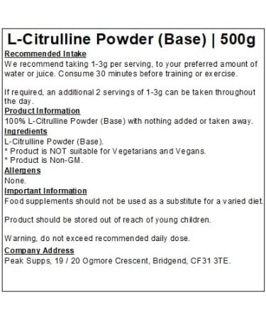 L-Citrulline Powder (Base) - Amino Acid - Pure - Non-GM (500g) - Buy Online on GoSupps.com