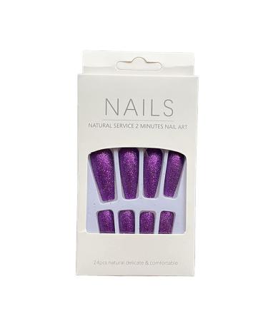 AUklOPVZZ 1 Set French Tip Press on Nails Solid Color Extension Shimmer Fingernails Decals Full Cover Salon Gifts Manicure Kit H33-deep purple jelly glue