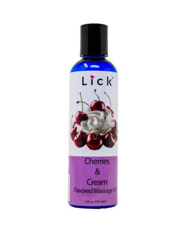 Lick Cherries and Cream Flavored Massage Oil Body Oil and Vitamin E Oil Infused Perfect for Date Night Ideal Massage Oils for Couples Great for Sensitive Skin 4 Fl. Oz