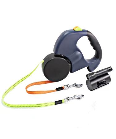 Double Headed Retractable Dog Leash with Flashlight and Poop Bags 10FT Heavy Duty Reflective Walking Pet Leashes for Small Dogs or Cats up to 18 lbs Tangle-Free Dog Leash(Blue)