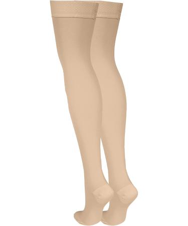 NuVein 20-30 mmHg Compression Stockings Thigh High Dot-Top Closed Toe - Light Beige - Medium - 1 Pair - Buy Online on GoSupps.com