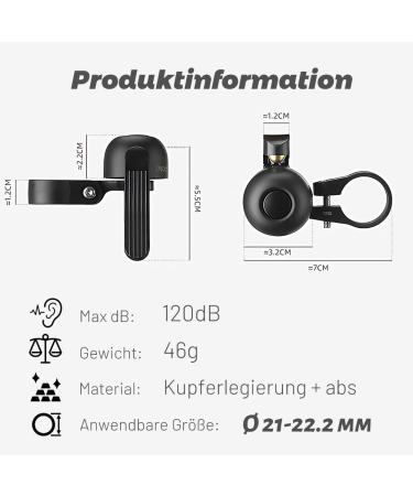 Arkim 120dB Bicycle Bell - Retro Mini Copper Bell for Left & Right-Handed Ideal for MTB Racing eBike & Kids' Bikes - 22.2mm Black - Buy Online on GoSupps.com