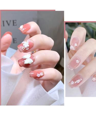 Dornail White Pink 3D Acrylic Flower Nail Charms with Pearl & Golden Caviar Beads - Nail Art DIY Decorations - Buy Online on GoSupps.com