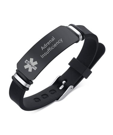ZKXXJ Medical Alert ID Bracelets for Men Women Adrenal Insufficiency - Silicone Adjustable Wristband Sos Emergency Identification Bracelet ICE Health Alert Allergy Awareness Jewelry
