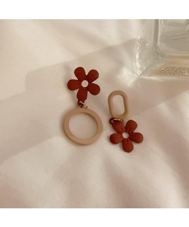 Fashion Earrings Asymmetric Acrylic Flowers Temperament Earrings Colors Red and Brown Sweet Gentle Lovely Party Banquet Jewelry Dainty Earrings Fashion Accessories - Buy Online on GoSupps.com