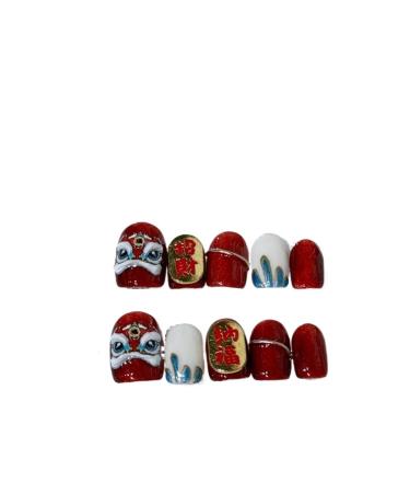 Handmade Chinese New Year Style Detachable and Removable Nail Patches Nail Art Stickers(Red XS)