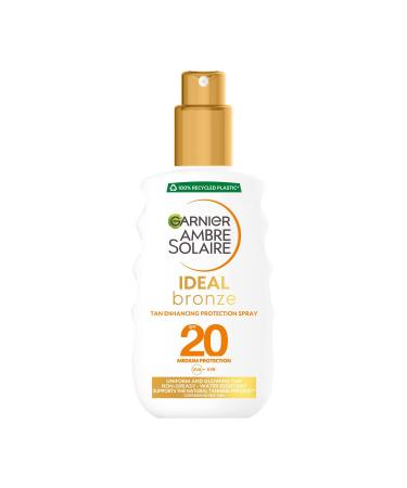 Garnier Ambre Solaire Ideal Bronze Protective Sun Cream Spray SPF20 High Sun Protection Factor 20 Uniform Glow & Tan Water Resistant & Non Greasy Sunscreen UVA & UVB Protection 200ml 200 ml (Pack of 1) Sun Protection Factor 20