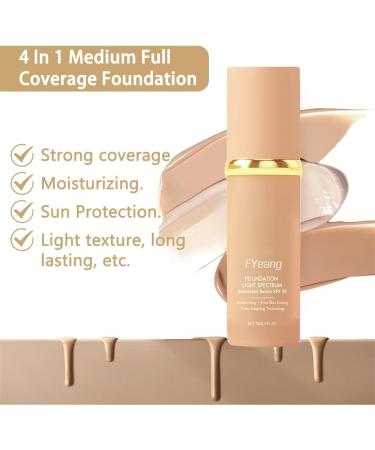 FYeang 4-In-1 Foundation Liquid Moisturizing Even Skin Toning Color Foundation Medium Spectrum Hydrating Medium full Coverage Concealer Waterproof for Gym Sports Dancing - Buy Online on GoSupps.com