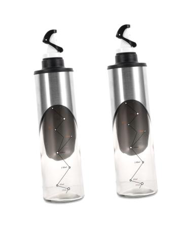 Zerodeko Glass Oil Bottle 2pcs Condiment Bottles Vegetable Oil Metal Glass Condiment Dispenser 27.5X7CMx2pcs Silverx2pcs