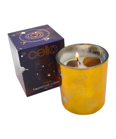 Cello Celestial Scented Candle with Tigers Eye Gemstones. A Stunning Metallic Gold Candle with Brown Crystals. The Ideal Scented Candles Suitable Candles for Men and Candle Gifts for Women Tigers Eye Small