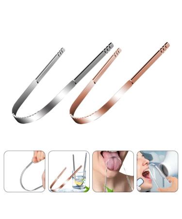 2Pcs Stainless Steel Tongue Scrapers - Oral Hygiene Tools Set (Silver+Rose Gold) - Buy Online on GoSupps.com