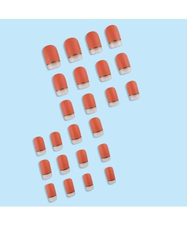 French Tip Press on Nails - Mid Square Press On Nails with Nail Tips Orange Red False Nail Golden Thread French Semi transparent Design press on nails Acrylic False Nails Cute Artificial Nails - Buy Online on GoSupps.com