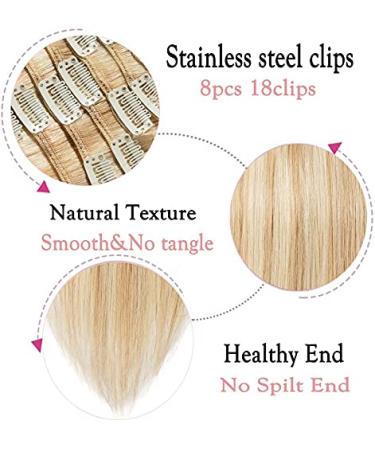 Real Remy Clip-in Hair Extensions 8PCs 18Clips - Smooth 100g 45cm (#18/613 Light Ash Blonde/White Blonde) - International Shipping - Buy Online on GoSupps.com